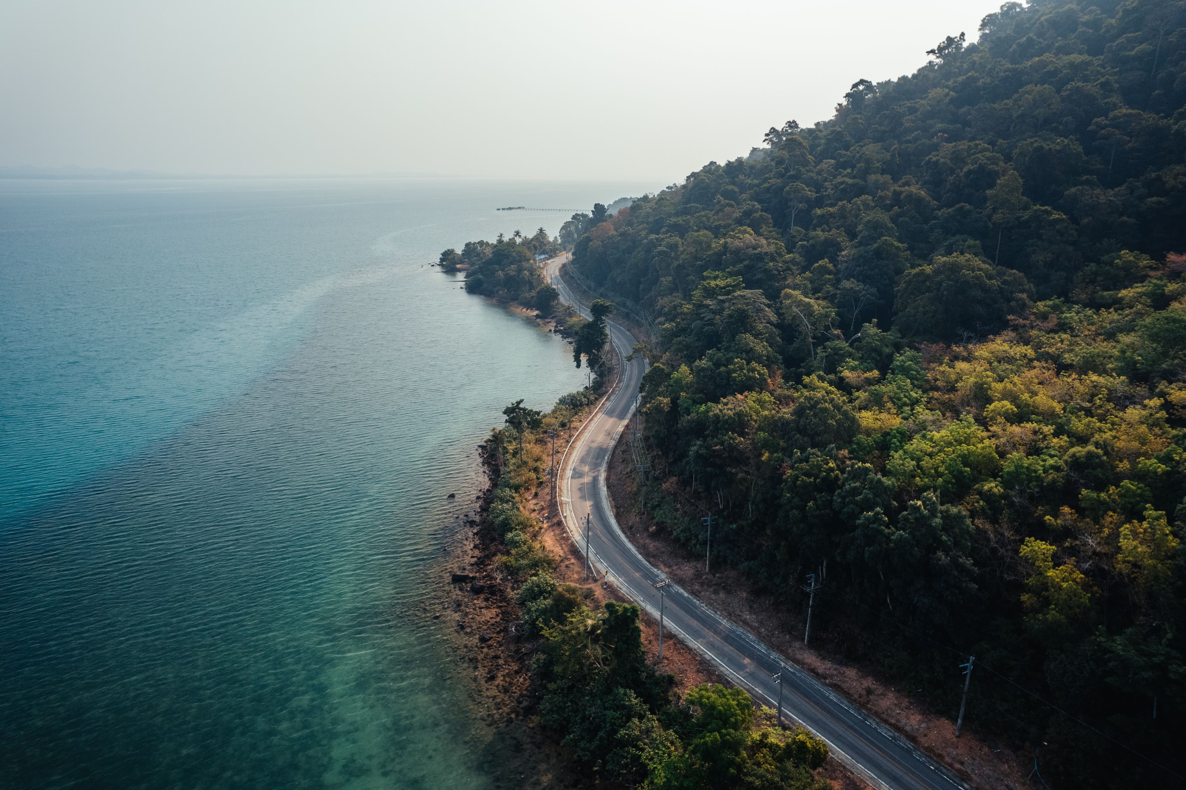 Aerial of a seaside road