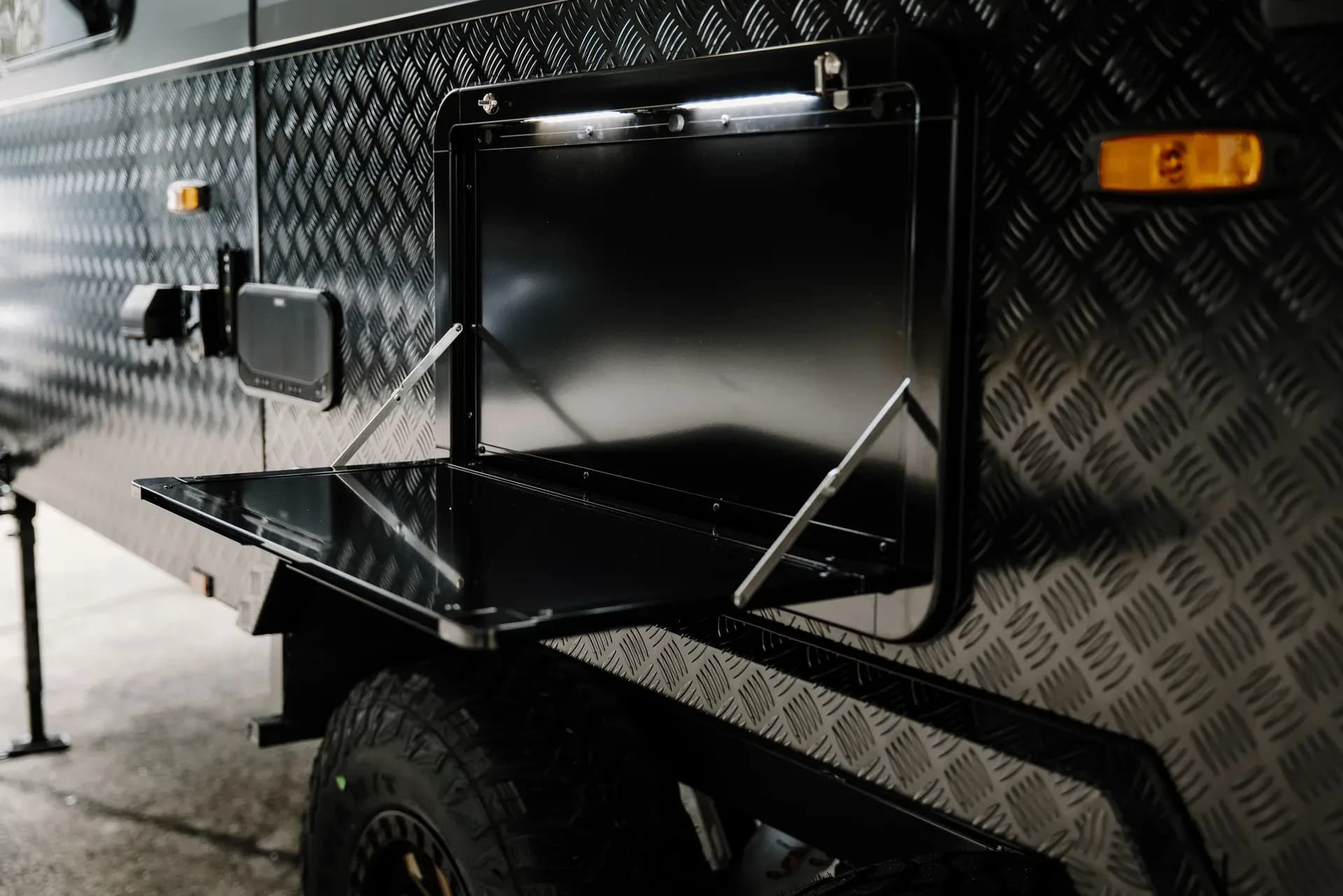 Exterior hatch with fold-down table
