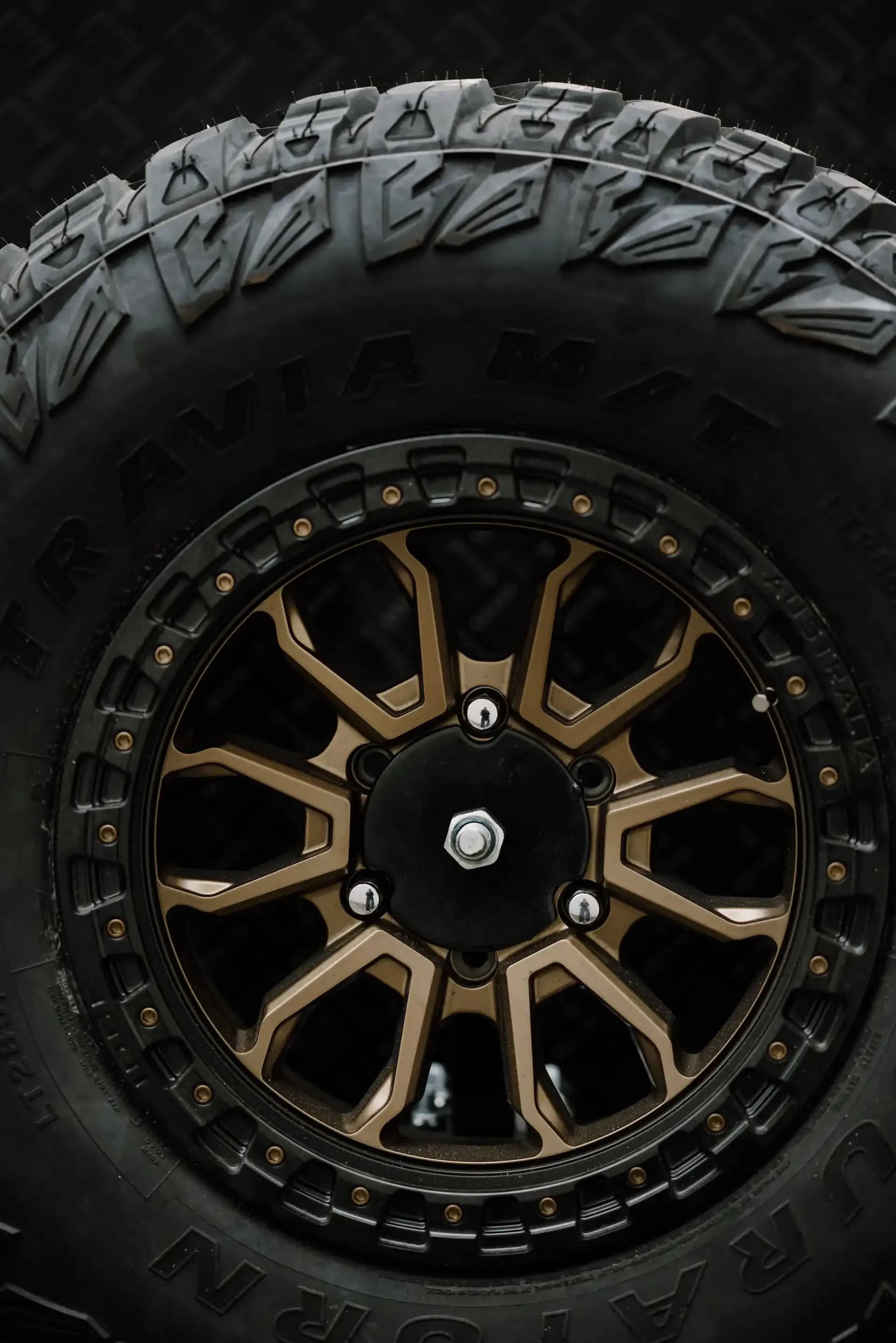 Beadlock alloy on mud terrain tyre